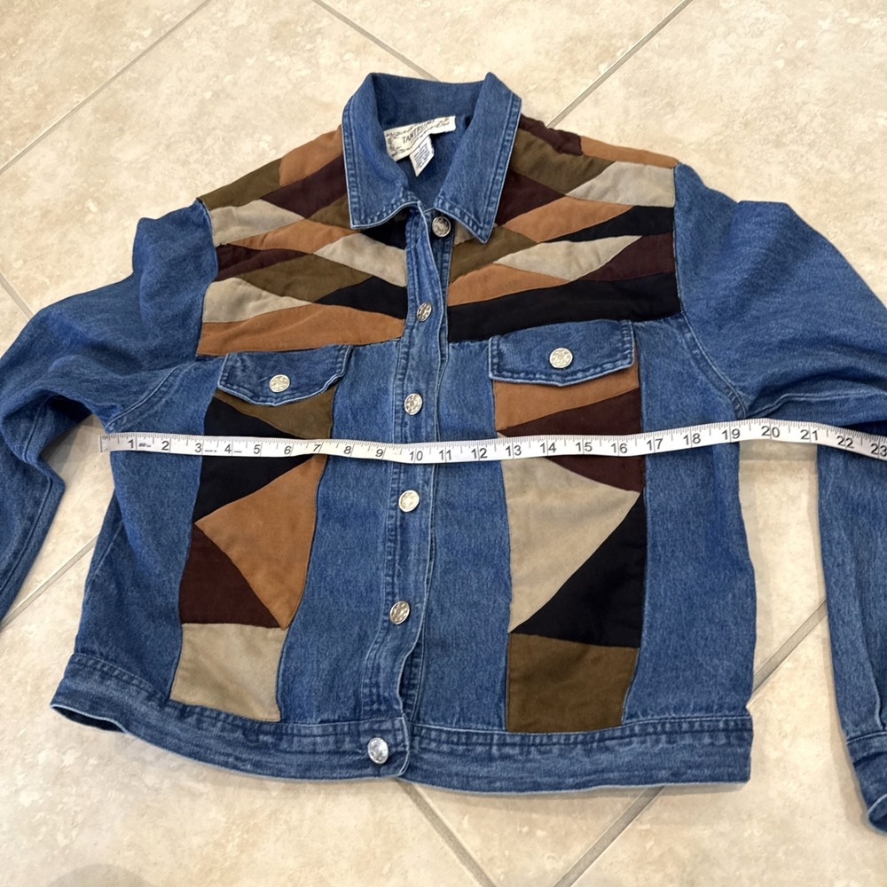 Tantrums Denim Patchwork Embroidered Jacket Faux Suede Coat Sz S Trucker Boho - Picture 6 of 8